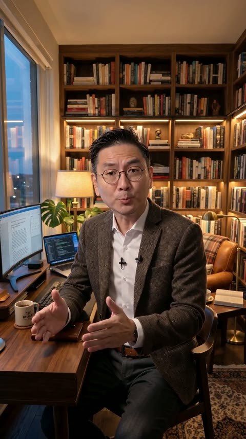 AI 生成的导师照片：书房里的西装外套